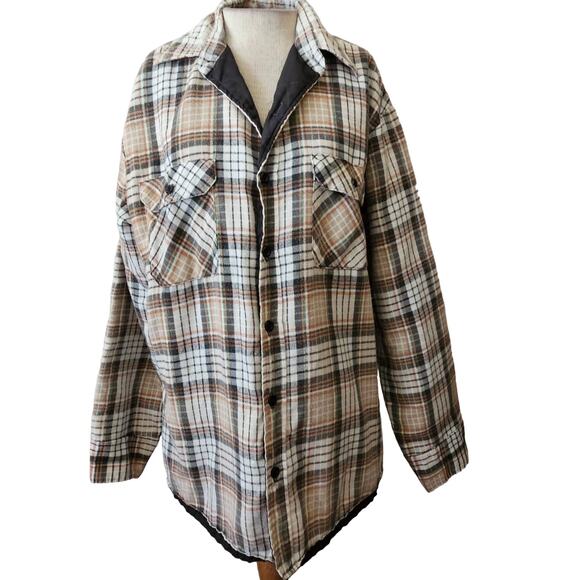 Vintage Brown Plaid Button Up Shirt Size Large - Picture 1 of 4